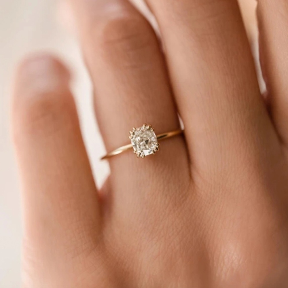 Sterling Silver Gold Ring with Oval Simulated Diamond